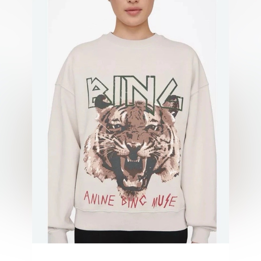 Anine Bing Cream Tiger Crewneck Sweatshirt